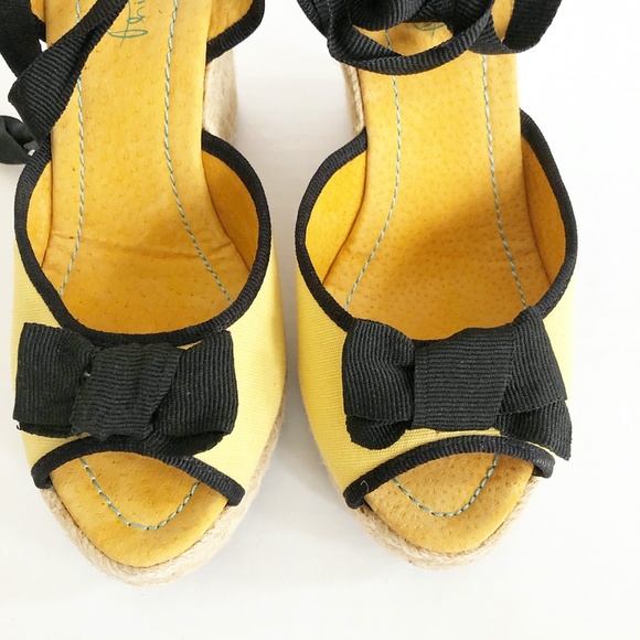 Philip Simon Yellow Peep Toe Espadrille Wedge - Picture 3 of 9